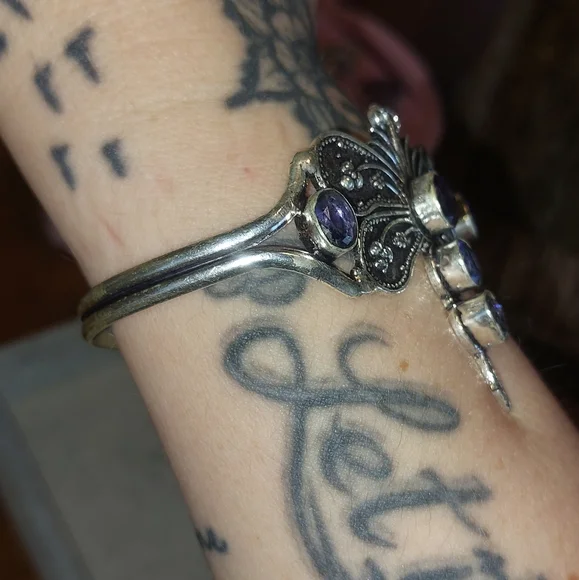 Amethyst Dragonfly Adjustable Bangle Bracelet - Picture 3 of 6